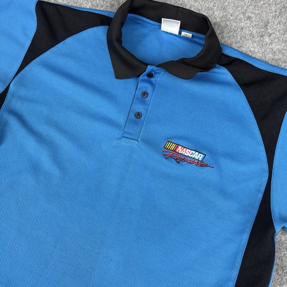 Vintage Nascar Racing Shirt Men's Large‎ Blue Black Performance Checkered Flag